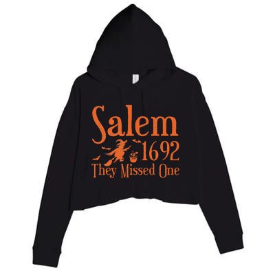 1692 They Missed One Salem Wos Halloween Distressed Crop Fleece Hoodie