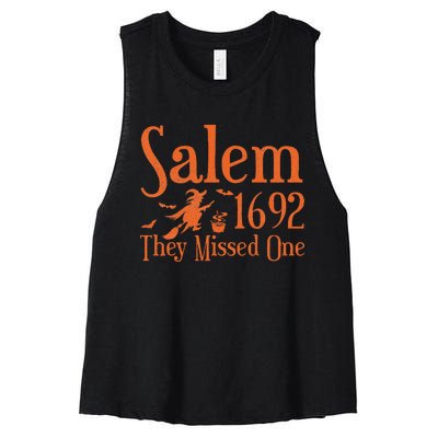 1692 They Missed One Salem Wos Halloween Distressed Women's Racerback Cropped Tank