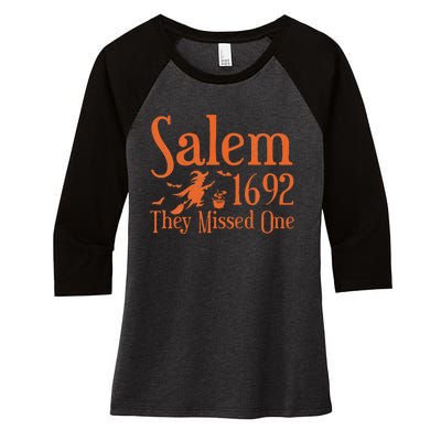 1692 They Missed One Salem Wos Halloween Distressed Women's Tri-Blend 3/4-Sleeve Raglan Shirt