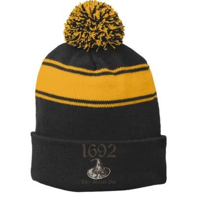 1692 They Missed One Halloween Feminist Witch Trials Stripe Pom Pom Beanie