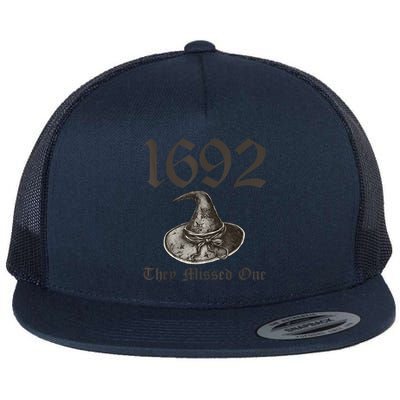 1692 They Missed One Halloween Feminist Witch Trials Flat Bill Trucker Hat