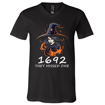 1692 They Missed One Funny Salem Halloween Men Women V-Neck T-Shirt