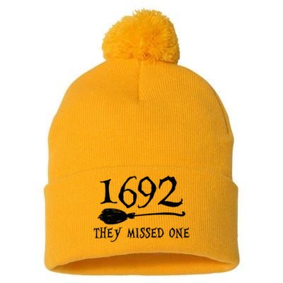 1692 They Missed One Halloween Feminist Witch Trials Pom Pom 12in Knit Beanie