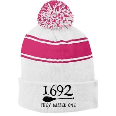 1692 They Missed One Halloween Feminist Witch Trials Stripe Pom Pom Beanie