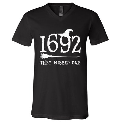 1692 They Missed One Halloween Feminist Witch Trials V-Neck T-Shirt