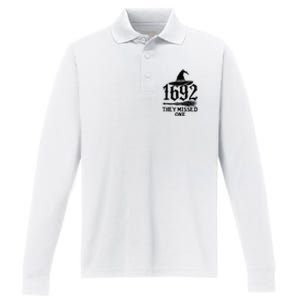 1692 They Missed One Halloween Feminist Witch Trials Performance Long Sleeve Polo