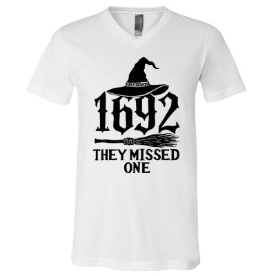 1692 They Missed One Halloween Feminist Witch Trials V-Neck T-Shirt