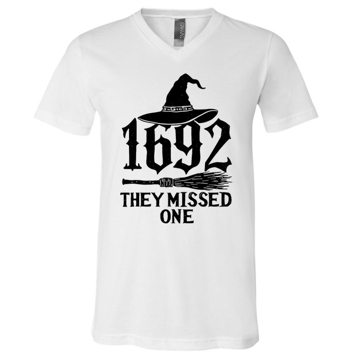 1692 They Missed One Halloween Feminist Witch Trials V-Neck T-Shirt