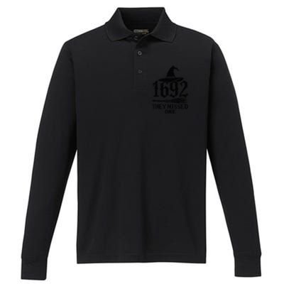 1692 They Missed One Halloween Feminist Witch Trials Performance Long Sleeve Polo