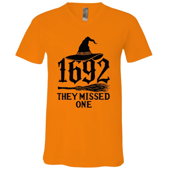 1692 They Missed One Halloween Feminist Witch Trials V-Neck T-Shirt