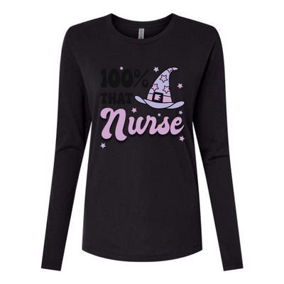 100% That Nurse Witch Hat Halloween Cute Gift Womens Cotton Relaxed Long Sleeve T-Shirt