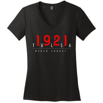 1921 Tulsa Oklahoma Black Wall Street Never Forget Women's V-Neck T-Shirt