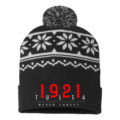 1921 Tulsa Oklahoma Black Wall Street Never Forget Graphic USA-Made Snowflake Beanie