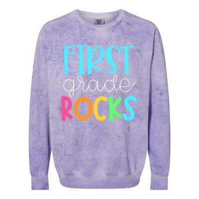 1st Teacher Team First Grade Rocks First Day Of Back To School Colorblast Crewneck Sweatshirt