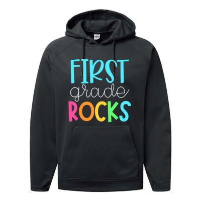 1st Teacher Team First Grade Rocks First Day Of Back To School Performance Fleece Hoodie