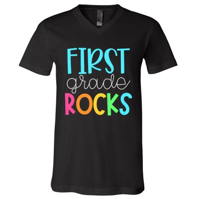 1st Teacher Team First Grade Rocks First Day Of Back To School V-Neck T-Shirt