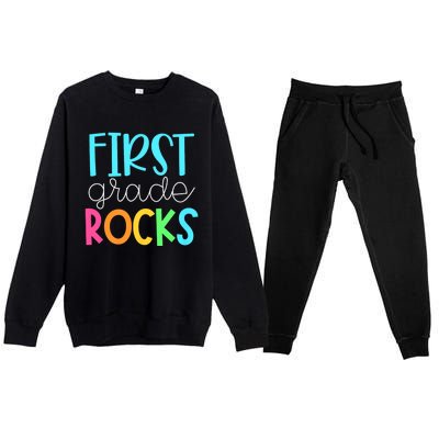 1st Teacher Team First Grade Rocks First Day Of Back To School Premium Crewneck Sweatsuit Set