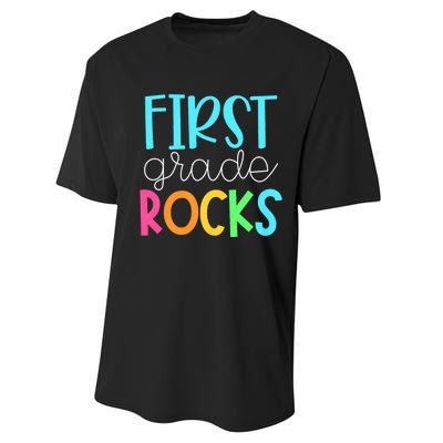 1st Teacher Team First Grade Rocks First Day Of Back To School Performance Sprint T-Shirt