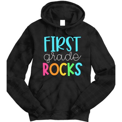 1st Teacher Team First Grade Rocks First Day Of Back To School Tie Dye Hoodie