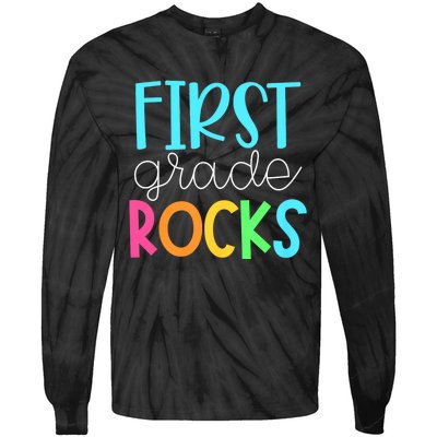 1st Teacher Team First Grade Rocks First Day Of Back To School Tie-Dye Long Sleeve Shirt