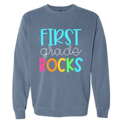 1st Teacher Team First Grade Rocks First Day Of Back To School Garment-Dyed Sweatshirt