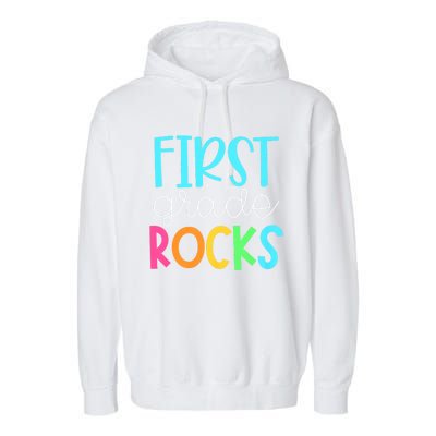 1st Teacher Team First Grade Rocks First Day Of Back To School Garment-Dyed Fleece Hoodie