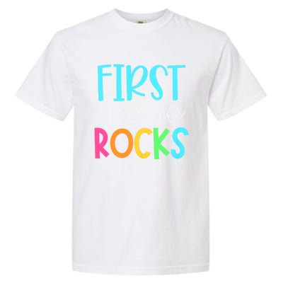 1st Teacher Team First Grade Rocks First Day Of Back To School Garment-Dyed Heavyweight T-Shirt