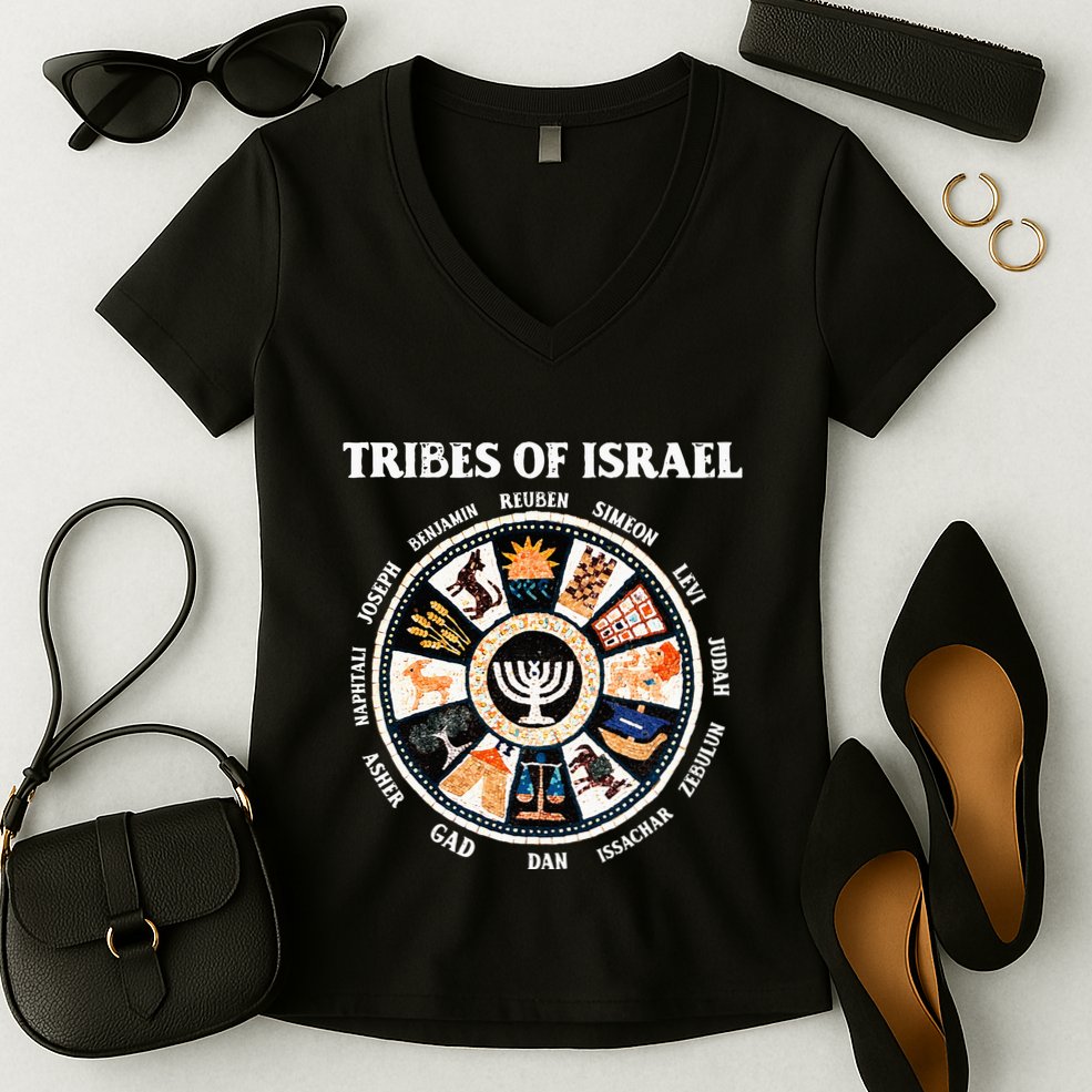 12 Twelve Tribes Of Israel Hebrew Israelite Judah Jerusalem Women's V-Neck T-Shirt