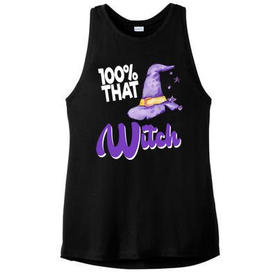 100% That Witch Funny Halloween Ladies PosiCharge Tri-Blend Wicking Tank