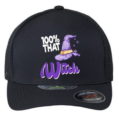 100% That Witch Funny Halloween Flexfit Unipanel Trucker Cap