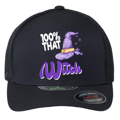 100% That Witch Funny Halloween Flexfit Unipanel Trucker Cap