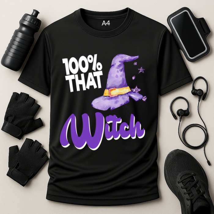100% That Witch Funny Halloween Cooling Performance Crew T-Shirt