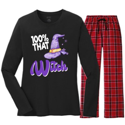 100% That Witch Funny Halloween Women's Long Sleeve Flannel Pajama Set 