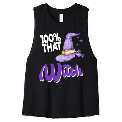 100% That Witch Funny Halloween Women's Racerback Cropped Tank