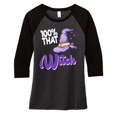 100% That Witch Funny Halloween Women's Tri-Blend 3/4-Sleeve Raglan Shirt