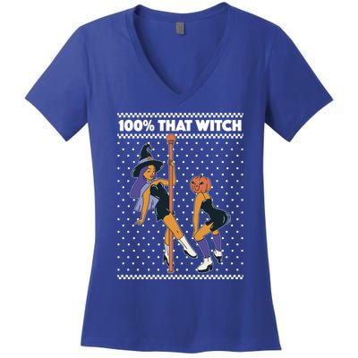 100% That Witch Funny Twerking Halloween Witches Funny Gift Women's V-Neck T-Shirt