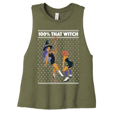 100% That Witch Funny Twerking Halloween Witches Funny Gift Women's Racerback Cropped Tank