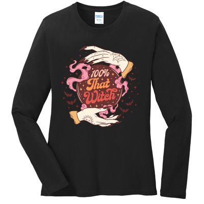 100% That Witch Halloween Spooky Gift Ladies Long Sleeve Shirt