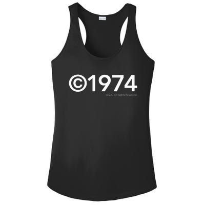 1974 U.S.A. All Rights Reserved. Birthday Year Ladies PosiCharge Competitor Racerback Tank