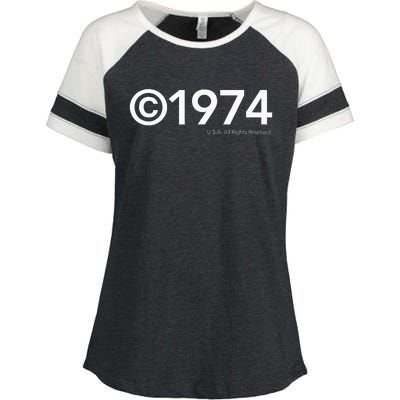 1974 U.S.A. All Rights Reserved. Birthday Year Enza Ladies Jersey Colorblock Tee