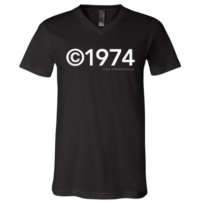 1974 U.S.A. All Rights Reserved. Birthday Year V-Neck T-Shirt