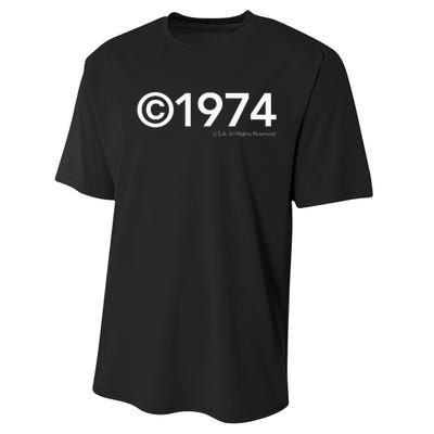 1974 U.S.A. All Rights Reserved. Birthday Year Performance Sprint T-Shirt