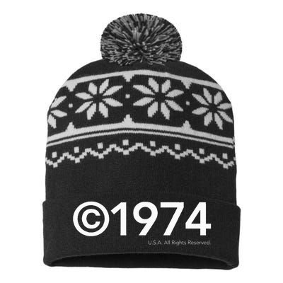 1974 U.S.A. All Rights Reserved. Birthday Year USA-Made Snowflake Beanie