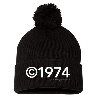 1974 U.S.A. All Rights Reserved. Birthday Year Pom Pom 12in Knit Beanie