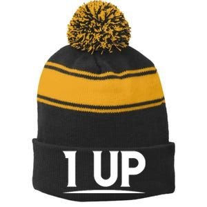 1 UP Funny Fathers Day T Stripe Pom Pom Beanie