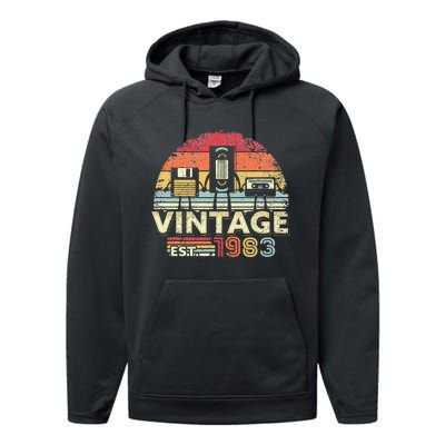 1983 Vintage Birthday Gift Funny Music Tech Humor Performance Fleece Hoodie