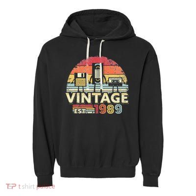 1989. Vintage Birthday Gift, Funny Music, Tech Humor Garment-Dyed Fleece Hoodie