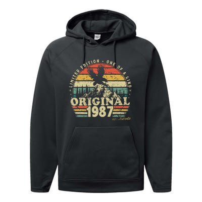 1987 Vintage Birthday Retro Limited Edition Performance Fleece Hoodie