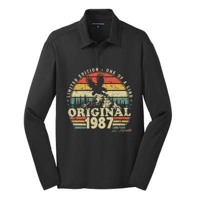 1987 Vintage Birthday Retro Limited Edition Silk Touch Performance Long Sleeve Polo