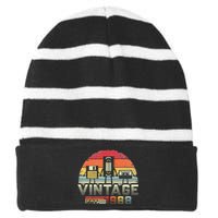 1988. Vintage Birthday Gift, Funny Music, Tech Humor Striped Beanie with Solid Band